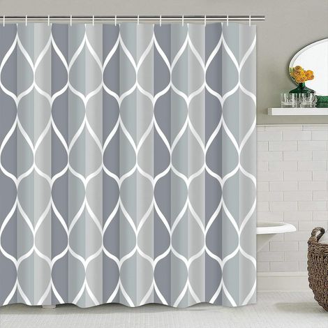 Rideau de douche anti-moisissure - 120 x 200 cm - Motif gouttes - Gris clair - Imperméable - Pour baignoire (1/5)