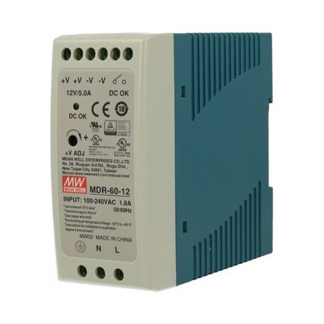 Alimentatore Rotaia Industriale MW MEAN WELL MDR-60-12 60W 12V 5A Barra Guida DIN Rail Single Power Supply Input 220V 110V (1/4)