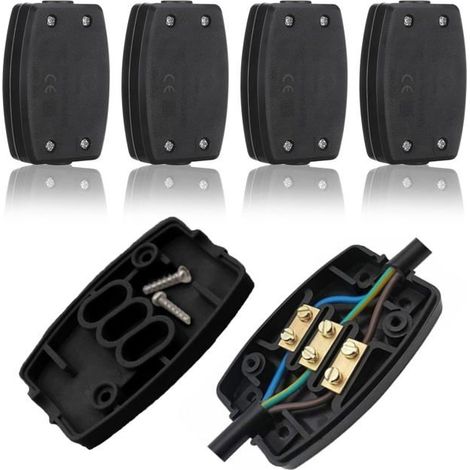 Lot de 4 connecteurs électriques, Coffret électrique Boitier électrique à 3 bornes, 13 A 250 V, pour éclairage extérieur (noir) (1/5)