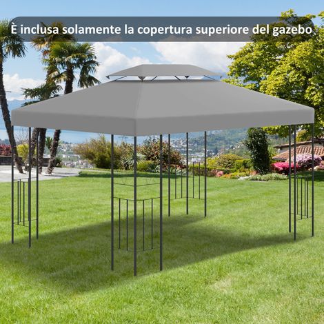 Bâche pour tonnelle 4x3 m double couche en polyester grise avec sangles et 10 trous d'évacuation (1/5)
