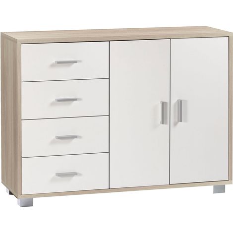 Madia 2 Ante 4 Cassetti 116x86x41 cm Olmo Chiaro/Bianco Fiammato (1/3)