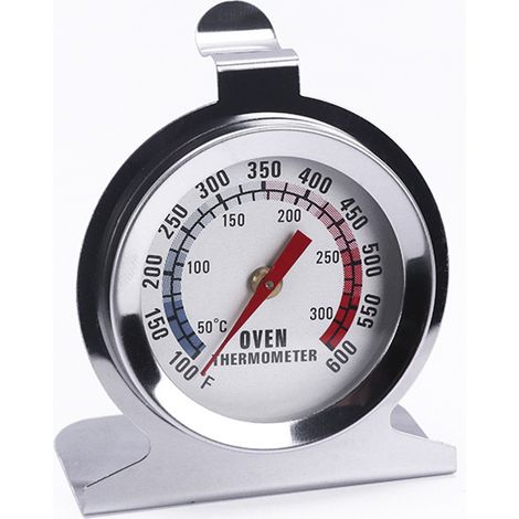 Thermometre Four - Cadran Grand Format - Échelle Double 50-300°C / 100-600°F - Acier Inoxydable - Fixation Par Crochet Ou Base Stable - 1 Pièce (1/5)
