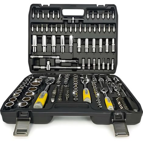 Coffret 172 Pièces Cliquet et Douilles 1/2", 1/4", 3/8" - Jeu d'Outillage Mécanique Complet avec Torx, Longues, à Bougie, Embouts Clés Allen Outils pour Auto Moto (1/5)
