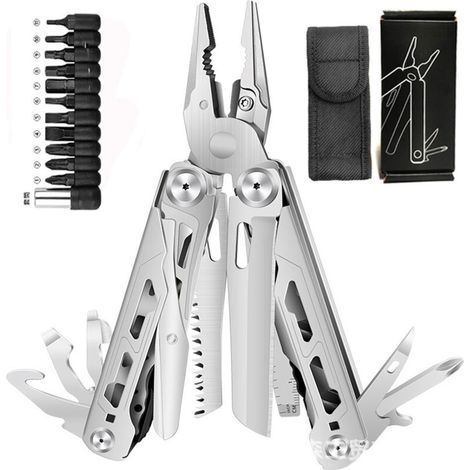 Multi-purpose stainless steel pliers with self-locking mechanism, perfect for outdoor use and survival situations.