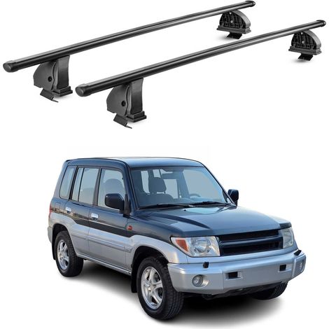 OMAC Stahl Dachträger Querträger Mitsubishi Pajero Sport I 1998-2008 – TÜV / DIN 75302:2019 – Abschließbar – Max. 75 kg – 2 Stangen – Schwarz (1/5)