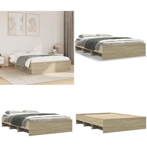 vidaXL Cadre de lit sans matelas chêne sonoma 135x190 cm (1/5)