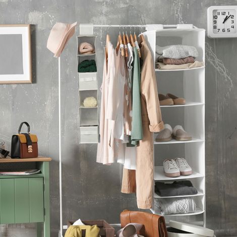 Relaxdays Hängeregal Stoff, Hängeaufbewahrung, 6 Fächer, 2 Schübe, für Kleiderschrank, HBT: ca. 82x14,5x30 cm, weiß