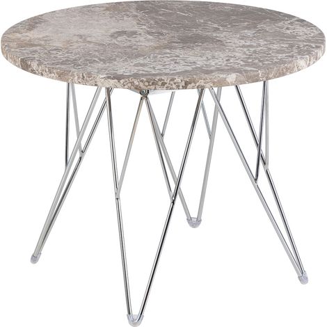 Table d'appoint ronde 55 cm en marbre gris et acier chromé - MAR (1/5)