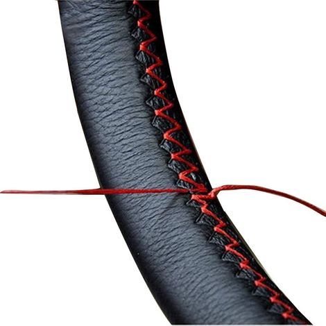 Couvre Volant en Cuir Souple sur Le Volant de la Voiture avec Aiguille et Fil Accessoires intérieurs Rouge (1/5)