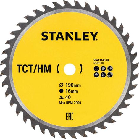 Stanley Accessori Sta13145- Lama XJ Tct, diam. 190 x 16 mm 40 denti positivi Atb