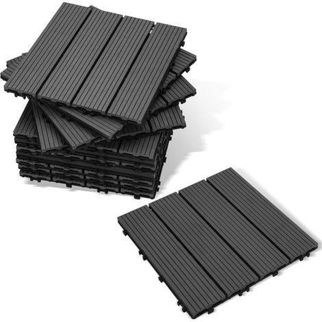 Dalles de terrasse 1 m², dalles en bois 30 x 30 cm, lot de 11, système de clic pour terrasse ou balcon. (1/5)