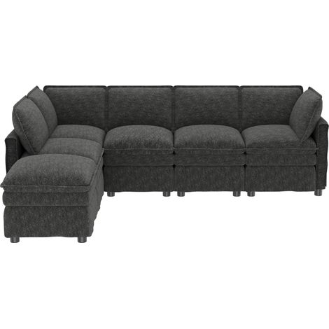 Divano modulare XXL con funzione letto, velluto chenille grigio, 6 posti (1/5)