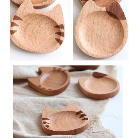 Porte-cuillères à café - 2 jolis porte-cuillères à café/à thé en bois en forme de chats, décoration pour le coin café, le bar à café, porte-agitateurs, convient comme accessoire de cuisine, idéal pour (1/4)
