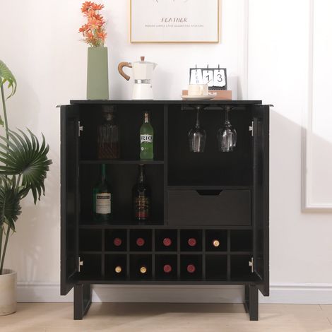 FURNITURE HMD Wooden Wine Cabinet Sideboard Kitchen Storage Cabinet for Home Bar Kitchen (1/5)