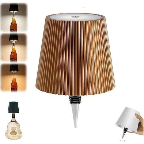 Lampe bouteille sans fil 3 couleurs, lampe LED portable avec bouchon, convient à toutes les bouteilles de bar/restaurant (dorée). (1/4)