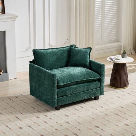 Canapé Cloud une place (accoudoirs non inclus), canapé d'angle moderne, pour salon, chambre et appartement, coussin d'assise double couche confortable, tissu chenille respirant, vert, DE501BGN (1/5)