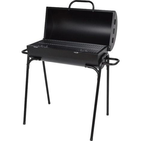 Rechteckiger Holzkohlegrill mit emailliertem Stahldeckel und Edelstahlgrill