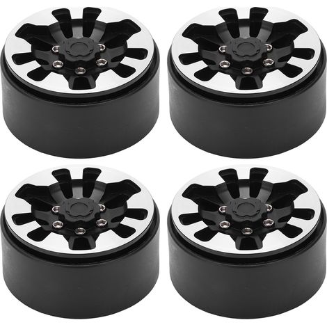 Jantes en alliage d'aluminium 57mm 9 trous pour voitures RC crawler, moyeu avec écrous, noir (1/5)