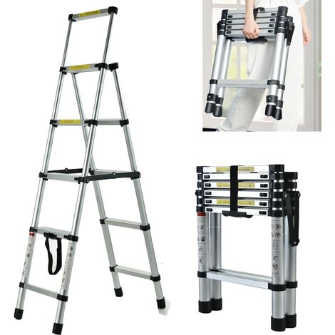 Folding Ladder Telescopic Aluminum Extension 5+6 StepsLadder with Slip-Proof Feet 330lbs Max Capacity, EN131 Standard (5+6 stepps) (1/5)