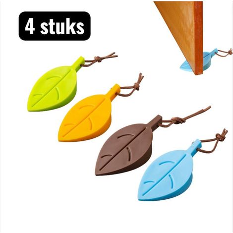 Set mit 4 blattförmigen Türstoppern aus Silikon mit Einklemmschutz und rutschfester Unterseite für das Kinderzimmer (1/5)