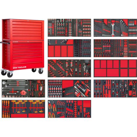 Servante d'atelier professionnelle XL - 13 tiroirs - 782 outils - Coffre supérieur XXL - Véhicules électriques MW Tools MWE999R36X (1/5)