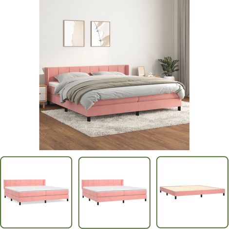 The Living Store Sommier à lattes de lit avec matelas Rose 200x200 cm Velours - Lit Double - Lit Velours - Lit Rose - Lit Design - Literie (1/5)