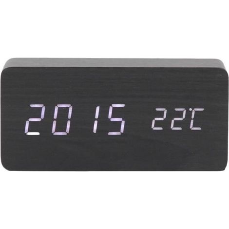 Horloge,Multicolore contrôle du son en bois bois carré LED réveil Table de bureau thermomètre numérique bois USB-AAA - Type 1 (1/4)