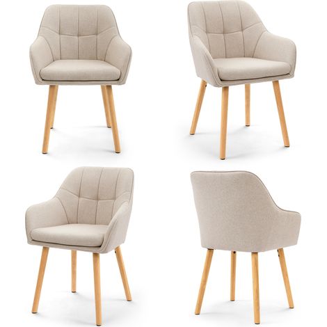 Goeurvant Sillas de comedor con reposabrazos, Tela texturizada Beige, Acolchado 7cm - Set de 4 (1/5)