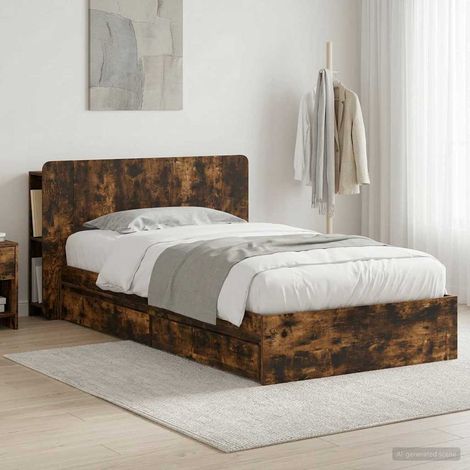 vidaXL Estructura de cama con almacenamiento Roble Ahumado 75 x 190 cm (1/5)