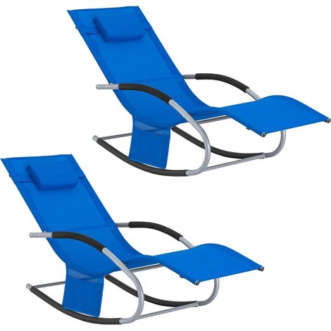 SoBuy Lot de 2 Chaises Longues Transat Pliable Jardin Aluminium – Bain de Soleil Ergonomique à Bascule Relax–Fauteuil Extérieur Confortable Plage pour Terrasse Balcon Camping, Bleu Royal, OGS28-KBx2 (1/5)