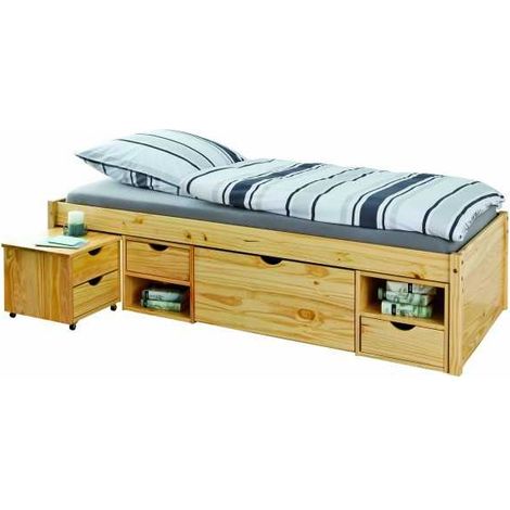 Letto con contenitori + comodino claas 96x209x47,5h pino massello con doghe - Inter Link (1/5)
