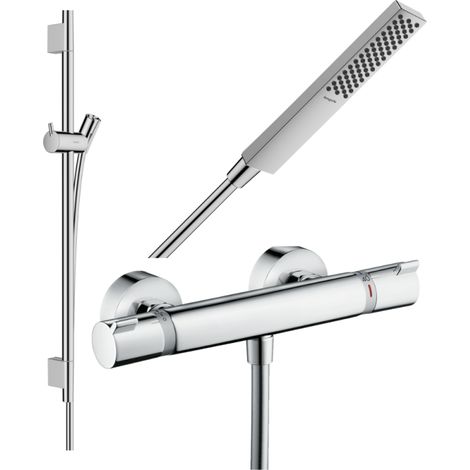 Pack mitigeur douche thermostatique HANSGROHE Ecostat Comfort + Barre Unica S Puro + flexible + Pommeau Pulsify E chromé