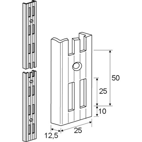 Rail mural 500 mm blanc acier double perforation – Pour étagères en bois dur – 1000100042 – Element System