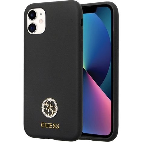 iPhone 11 Hülle Guess Silikon Logo Strass 4G Schwarz (1/5)