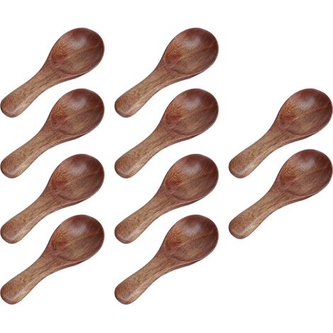 10 cuillères en bois pour cuisine, idéales pour épices, huile, café, thé et sucre - Lot de petites cuillères à condiments (1/5)