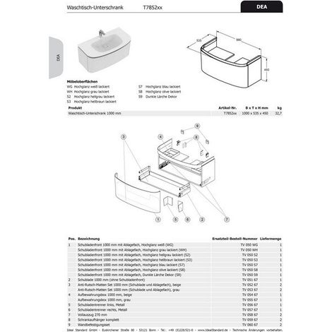 Ideal Standard tv05567 Boîte de rangement dea, pour wt-us b:1000mm,