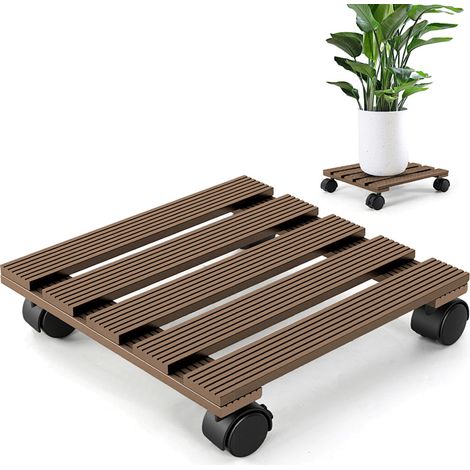 Wolketon WPC Pflanzenroller 30cm, Blumenroller Tragkraft 80 KG, Rolluntersetzer mit Rollen, Kübelroller für Pflanzen, Blumentopf(Eckig, Braun)