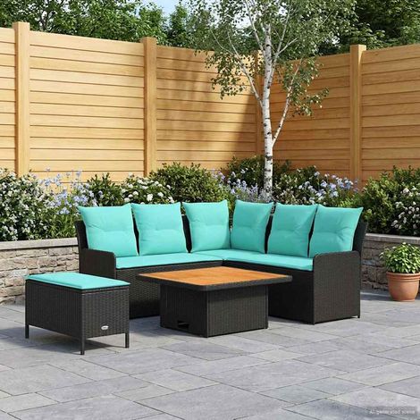vidaXL Ensembles de meubles 5 pcs Noir et turquoise Rotin PE (1/5)