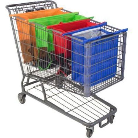Juego de cuatro prácticas bolsas de almacenamiento para supermercados, compuesto por tres bolsas de malla y una bolsa portátil aislante de tela no tejida con aislamiento térmico. Envío internacional. (1/5)