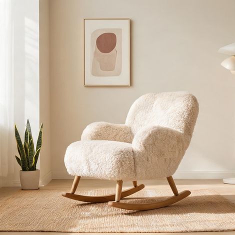 Fauteuil crème en laine bouclée 94 x 70 x 100 cm (1/5)