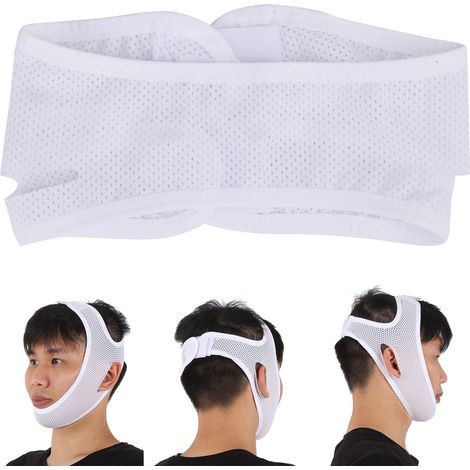 Sangle Menton Anti Ronflement Adulte - Bandeau Respirant de Soutien de la Mâchoire pour Affinement du Visage (Blanc)