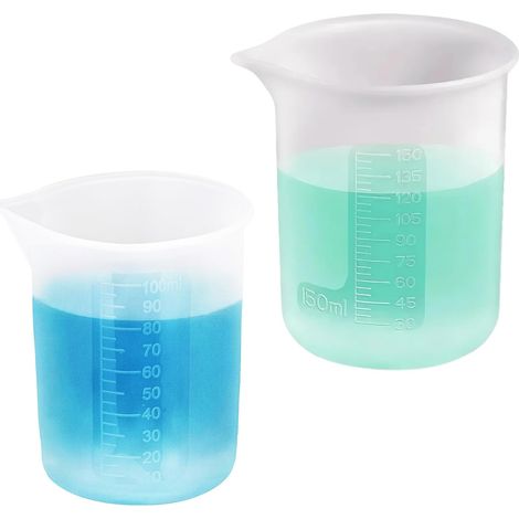 Lot de 2 gobelets doseurs en silicone 100 ml + 150 ml, aide à doser de lessive, gobelet doseur réutilisable, boule doseuse pour lessive liquide, gobelet mélangeur antiadhésif avec échelle pour cuisine (1/5)
