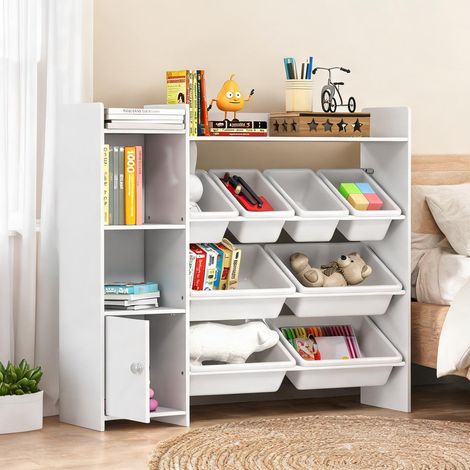 Meuble de rangement enfant 8 bacs amovibles étagère blanche (1/5)