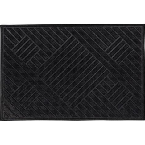 Paillasson 40 x 60 cm, motif géométrique aux lignes croisées, noir et gris, tissage kilim structuré, résistant