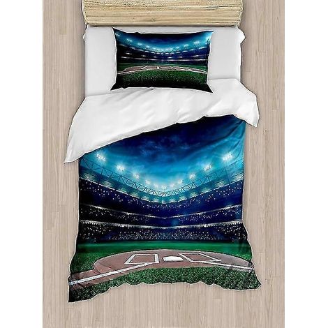 Parure de lit en microfibre « Terrain de baseball la nuit » (2025) : 1 housse de couette et 1/2 taie d’oreiller. (1/3)
