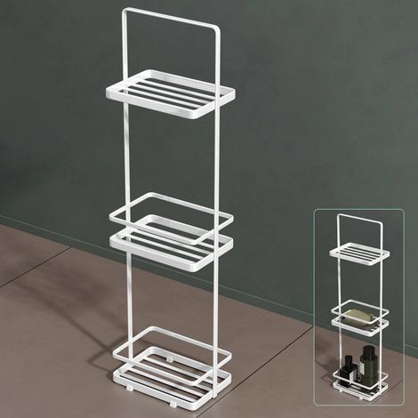Mai & Mai Étagère de Rangement à 3 Niveaux en Acier au Carbone Poignée Charge Lourde Étagère Douche sur Pied pour Salle de Bain Blanc 18×12,5×67,3 CM Reglo-02 (1/5)