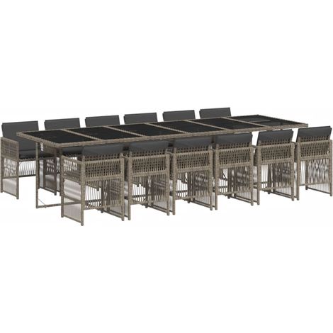 vidaXL Set da Pranzo da Giardino 13pz con Cuscini Grigio in Polyrattan
