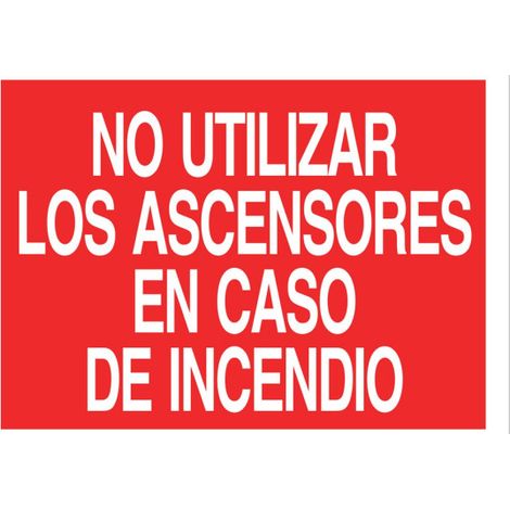 Señal luminiscente 210x148mm con texto de prohibición para ascensores en incendio.