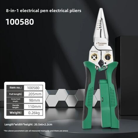 Pince à dénuder multifonctionnelle Tuosen pour électriciens, nouvelle pince à dénuder mesurable (100580, pince électrique stylo huit en un Tuosen pour électriciens, 10/boîte, 60/pièce, 0,26 kg) (1/5)