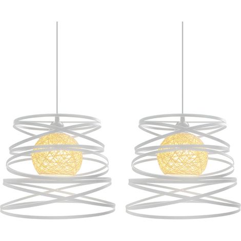 2 Pack Lustre Suspension Créatif Industriel Lampe Abat-jour Métal 30cm E27 pour Salon Cuisine Chambre Bar Blanc